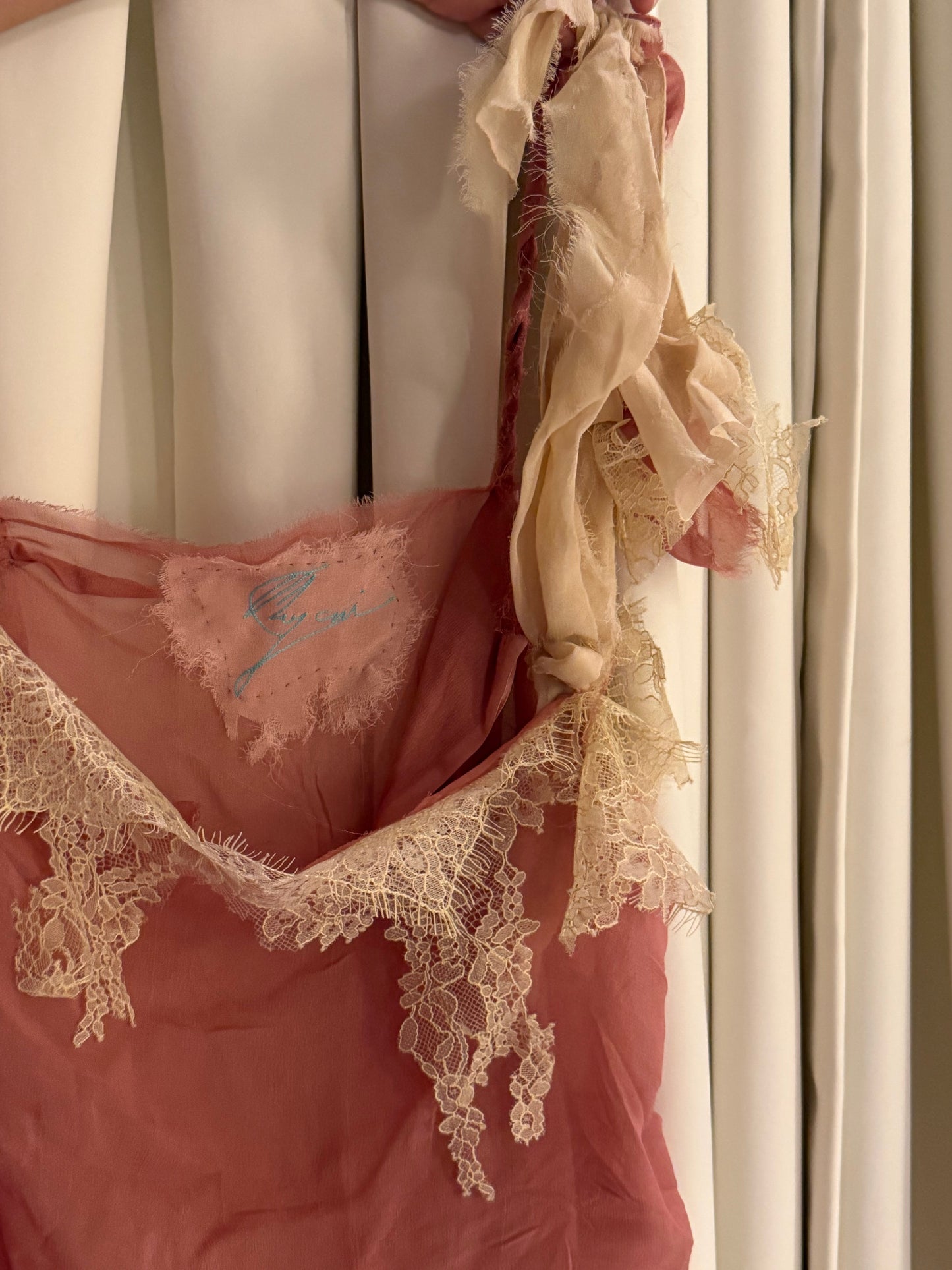 Pink Georgette and Cream Lace Slip Top