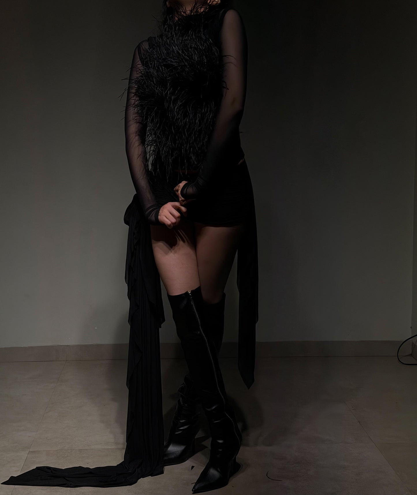 56h Black Feather Top