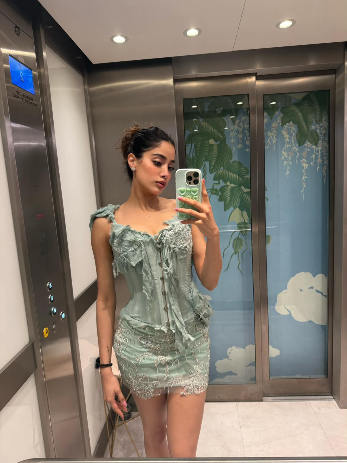 Blue Lace Embroidered Mini Skirt