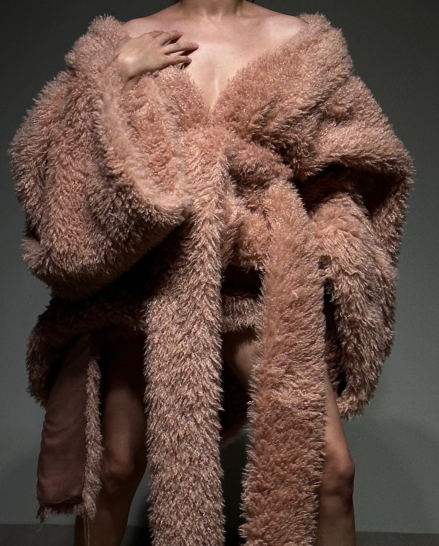 Faux Fur Salmon Pink Wrap Jacket