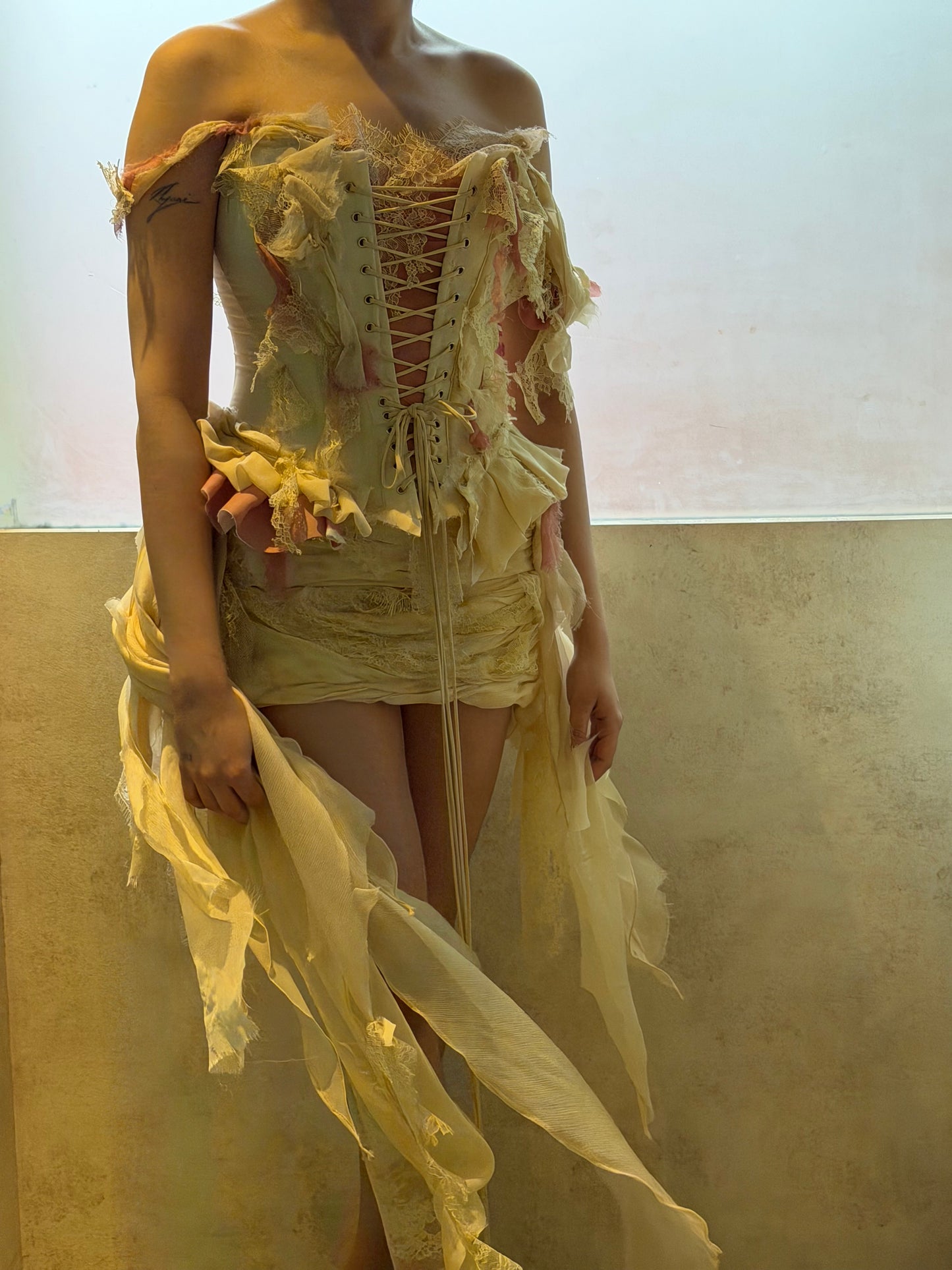 Cream Georgette and Lace Corset