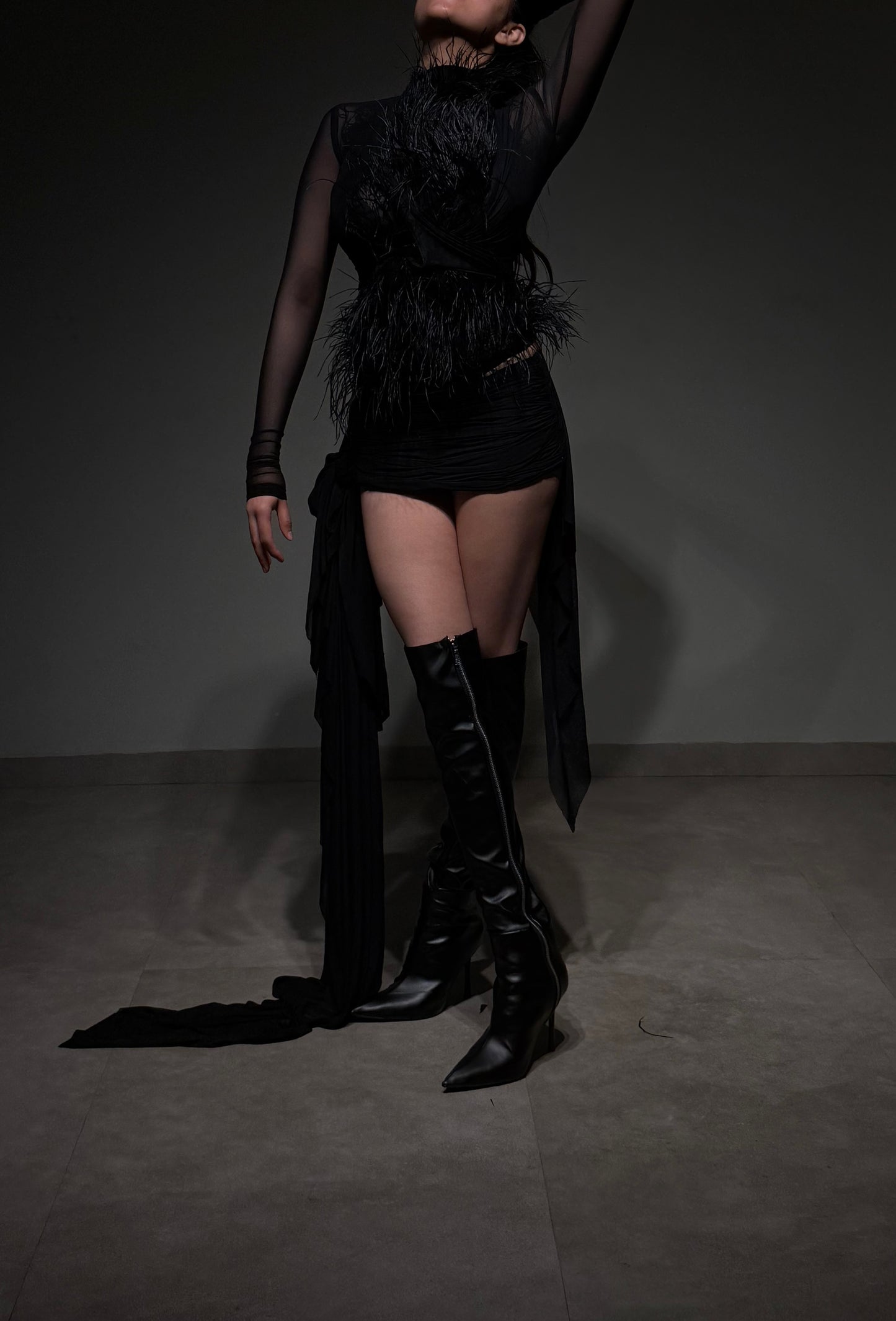 56h Black Feather Top