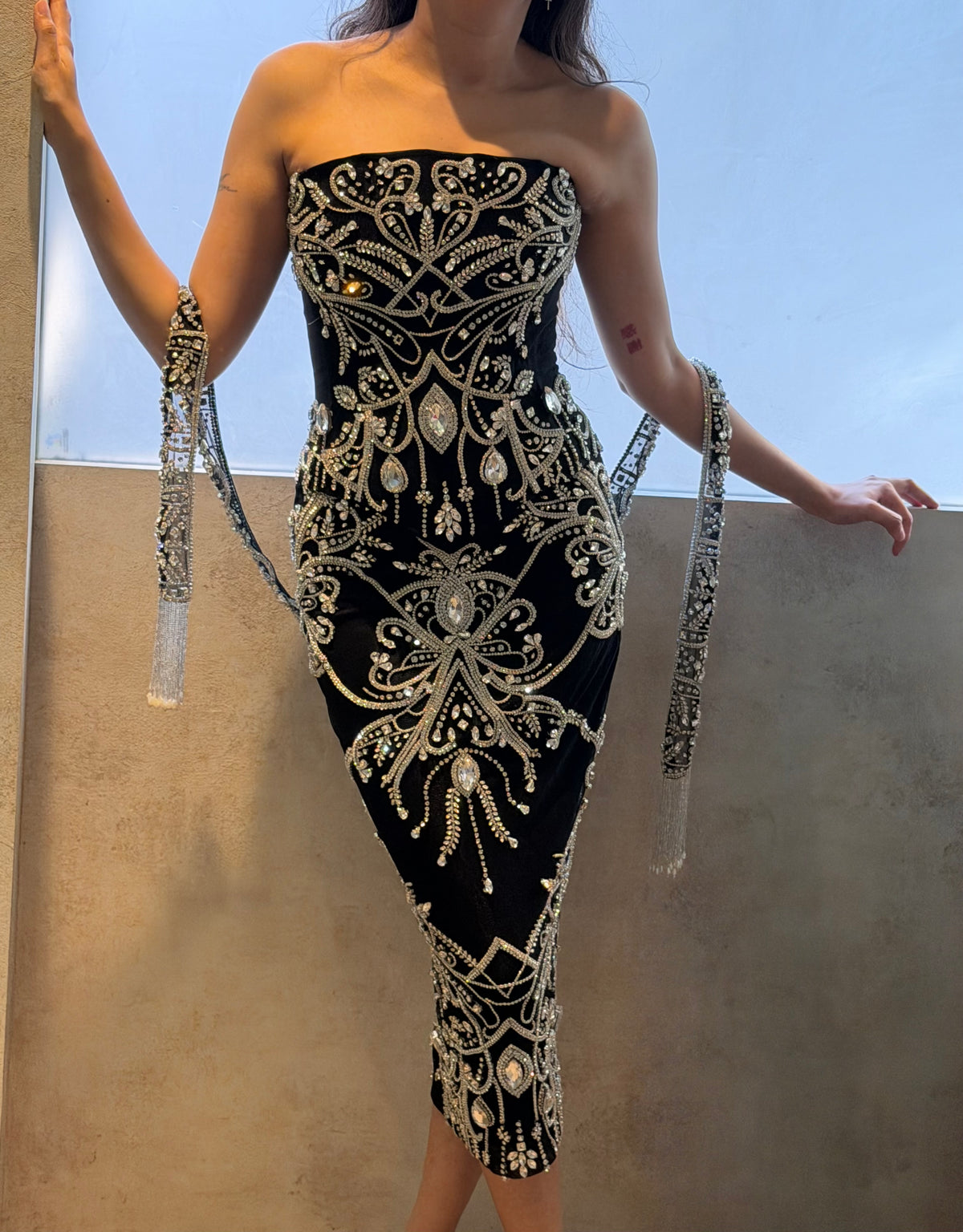 70hrs Black Crystal Corset and Scarf