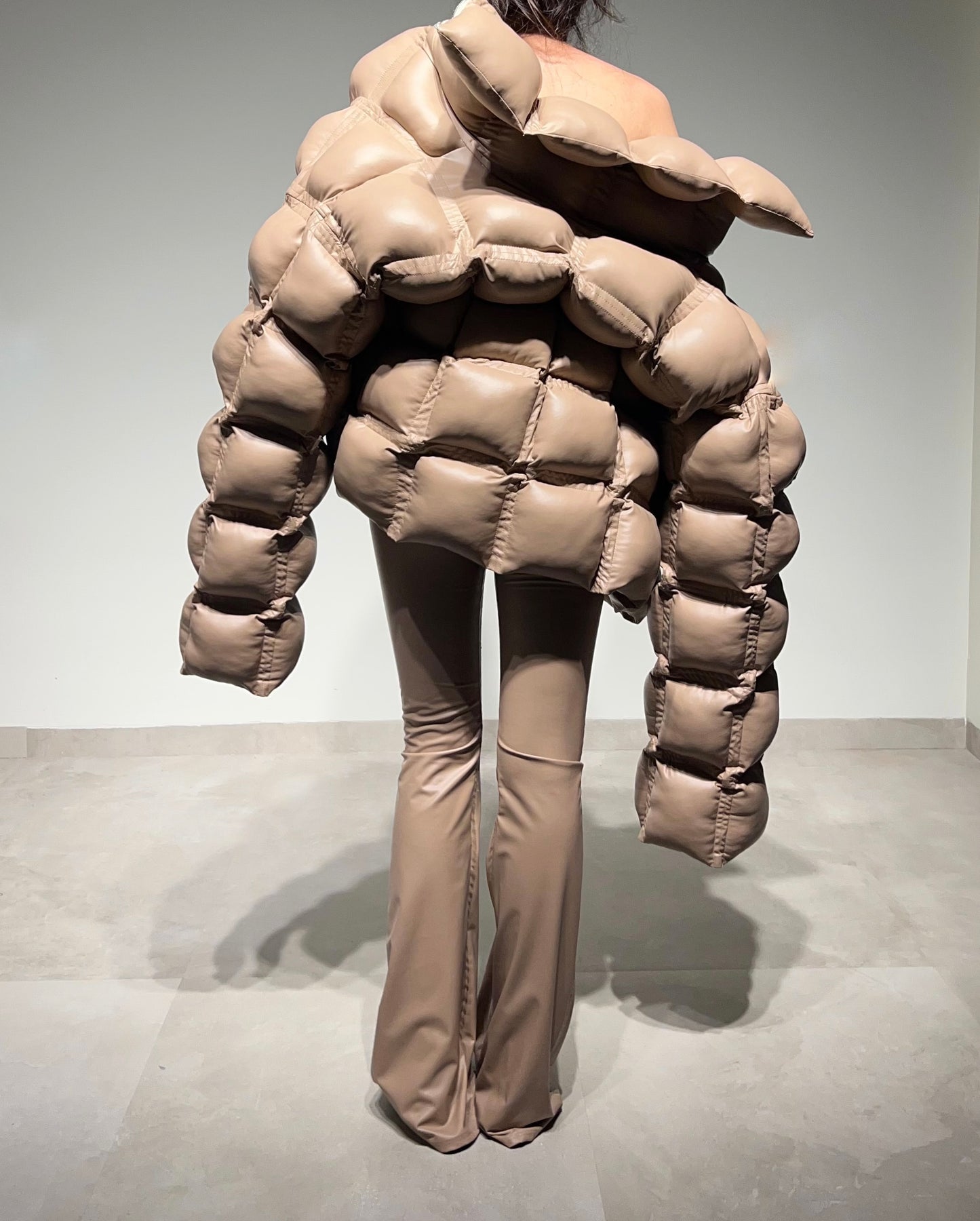 Nude Soft Leather Puffer Oversize Jacket