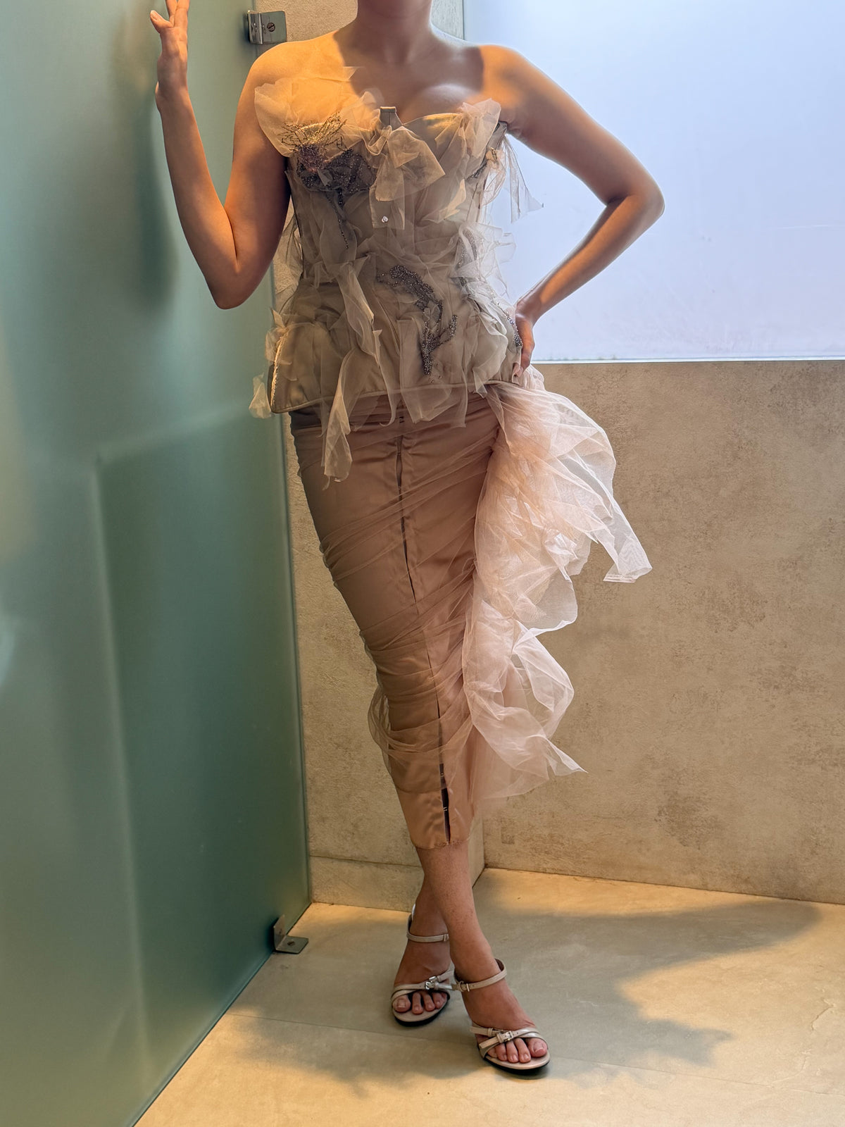 56h Embroidered Champagne Corset