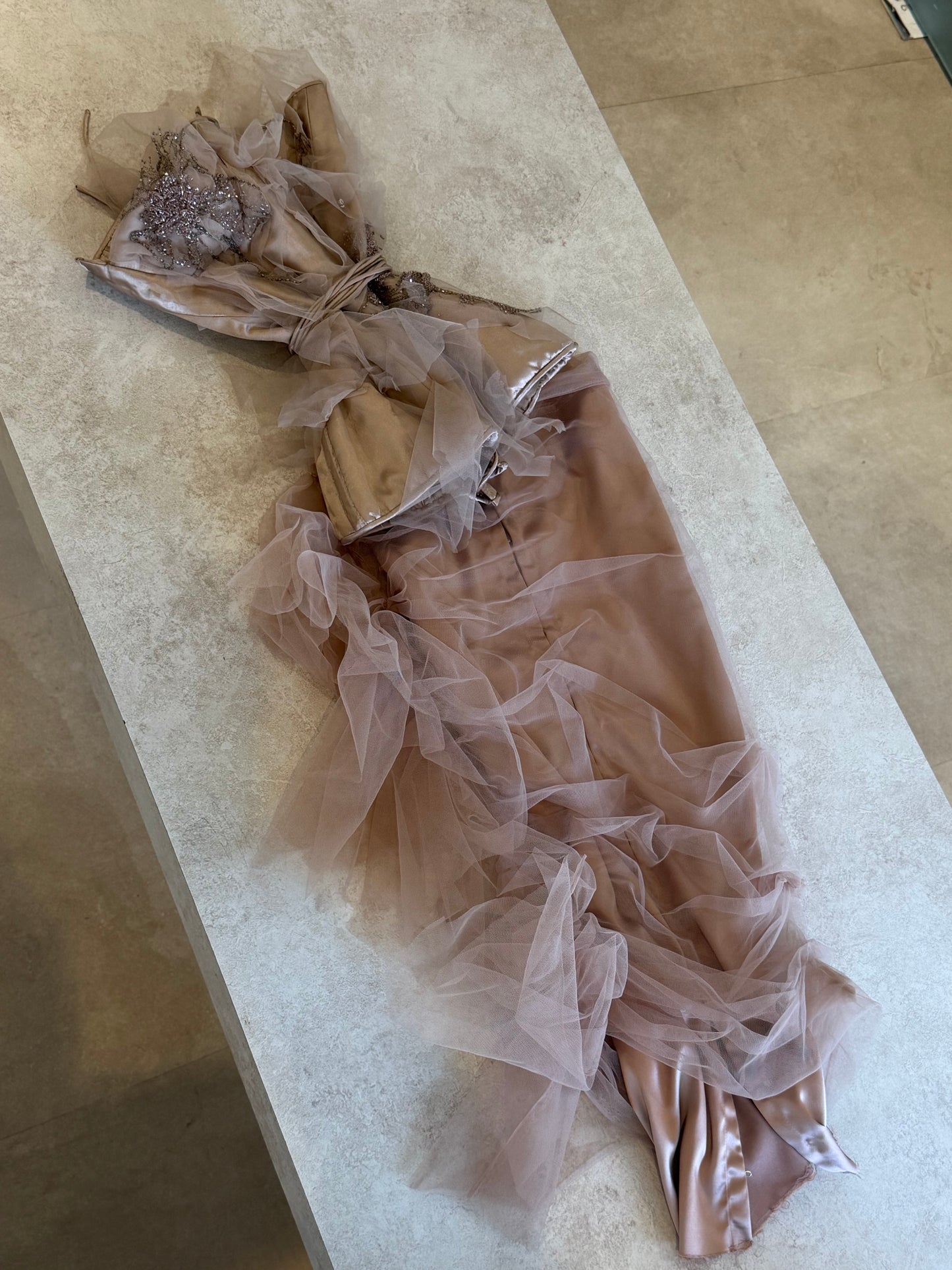 Two Layer Champagne Satin and Tulle Skirt
