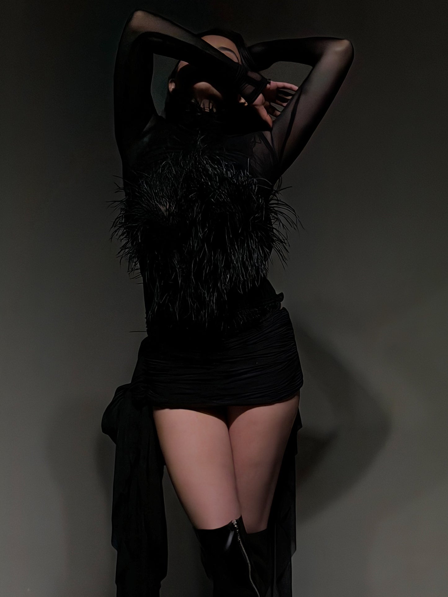 56h Black Feather Top