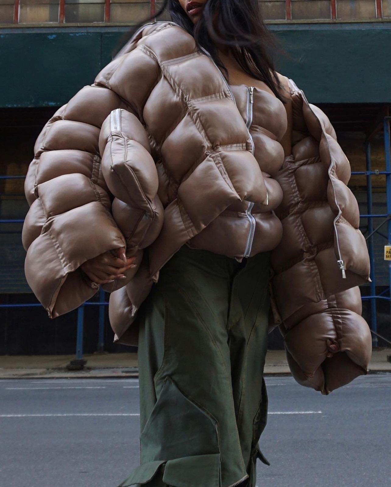 Nude Soft Leather Puffer Oversize Jacket