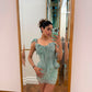 Blue Lace Embroidered Mini Skirt