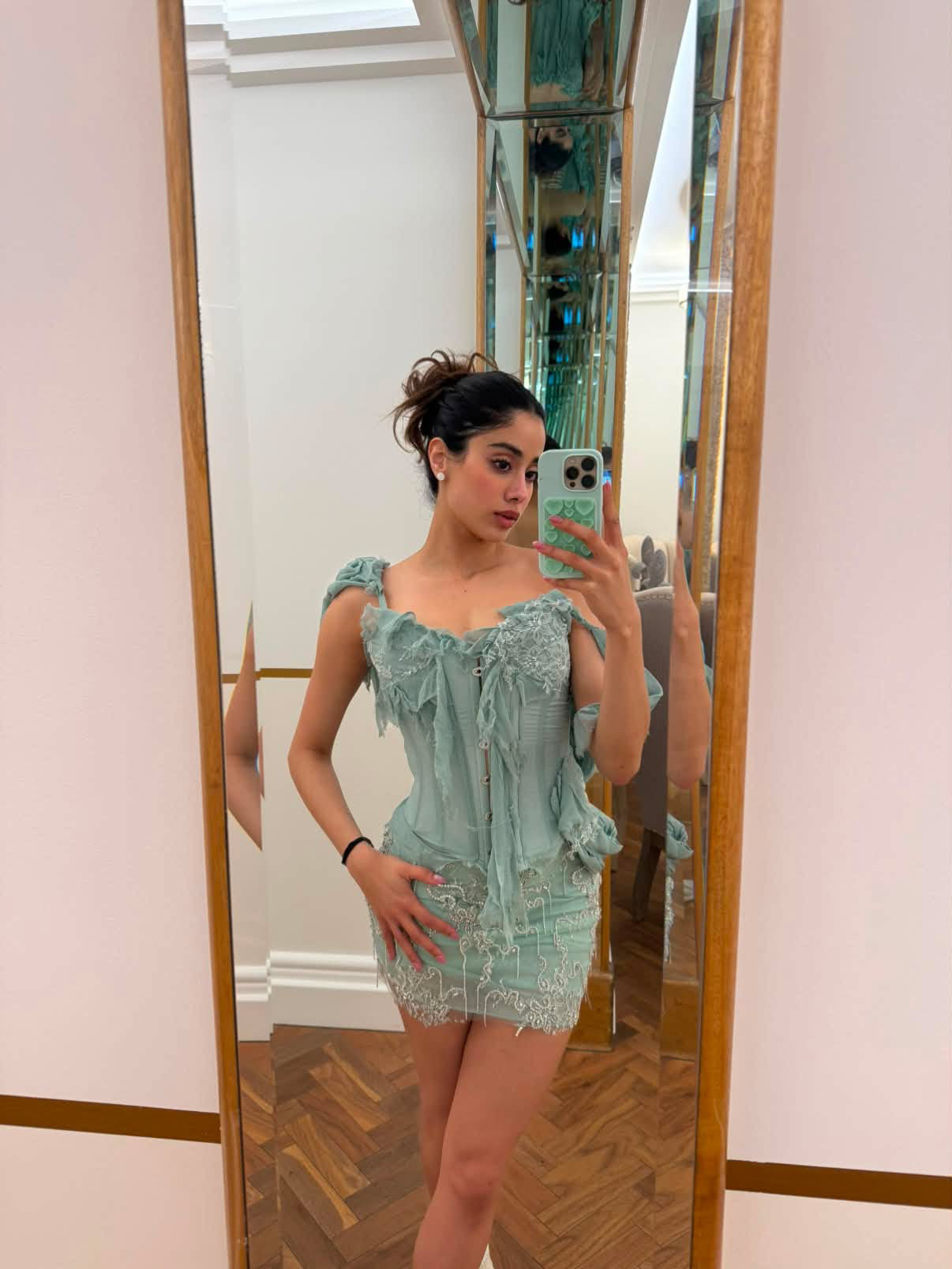 Blue Lace Embroidered Mini Skirt