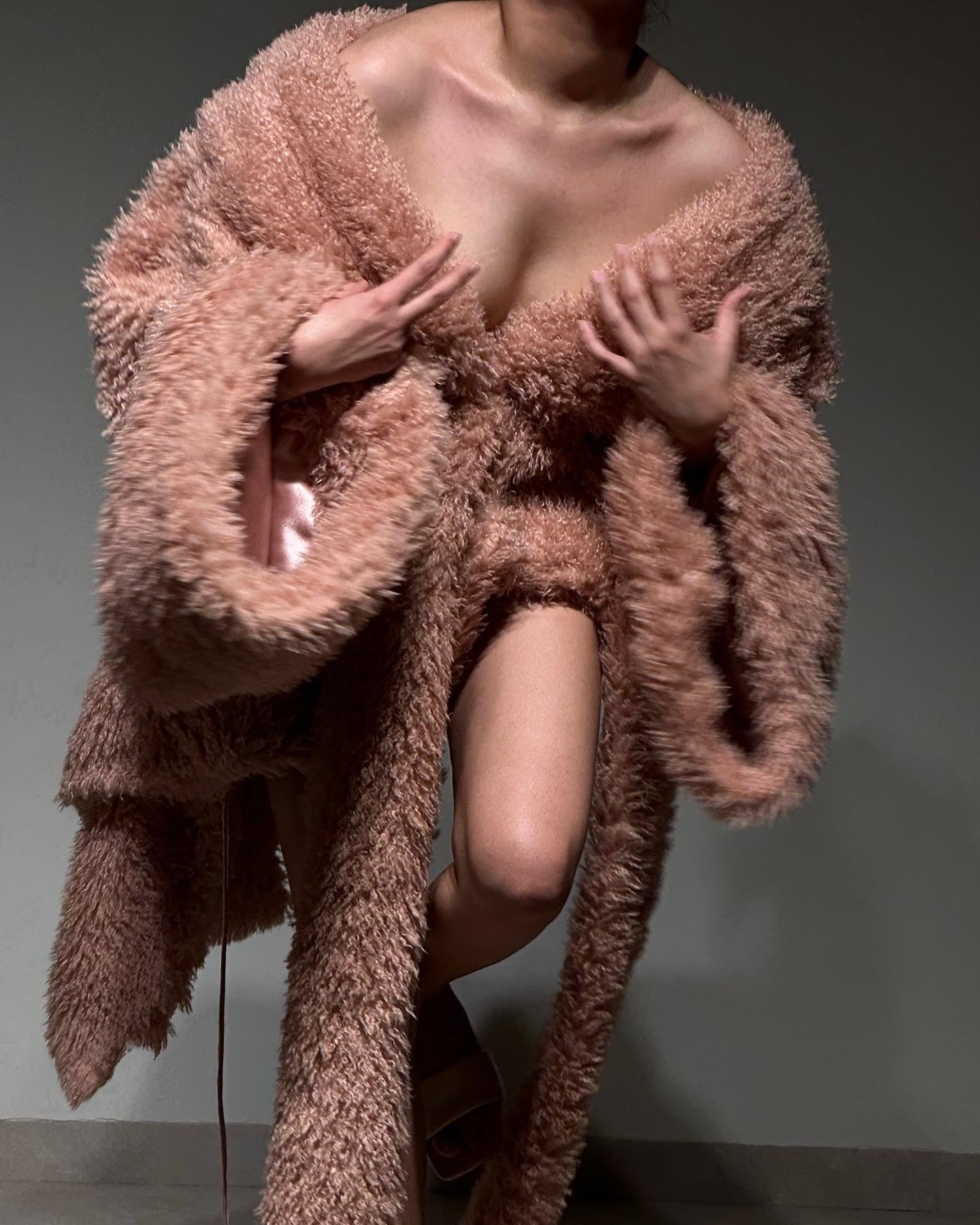 Faux Fur Salmon Pink Wrap Jacket