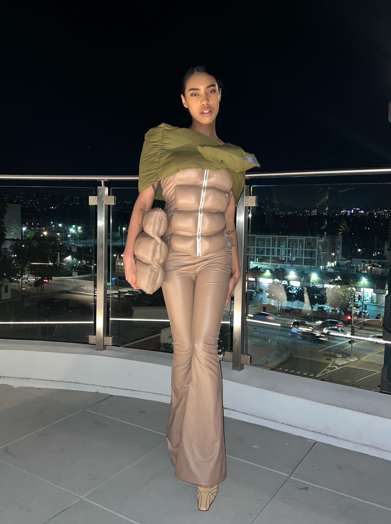 Nude Soft Leather Puffer Top