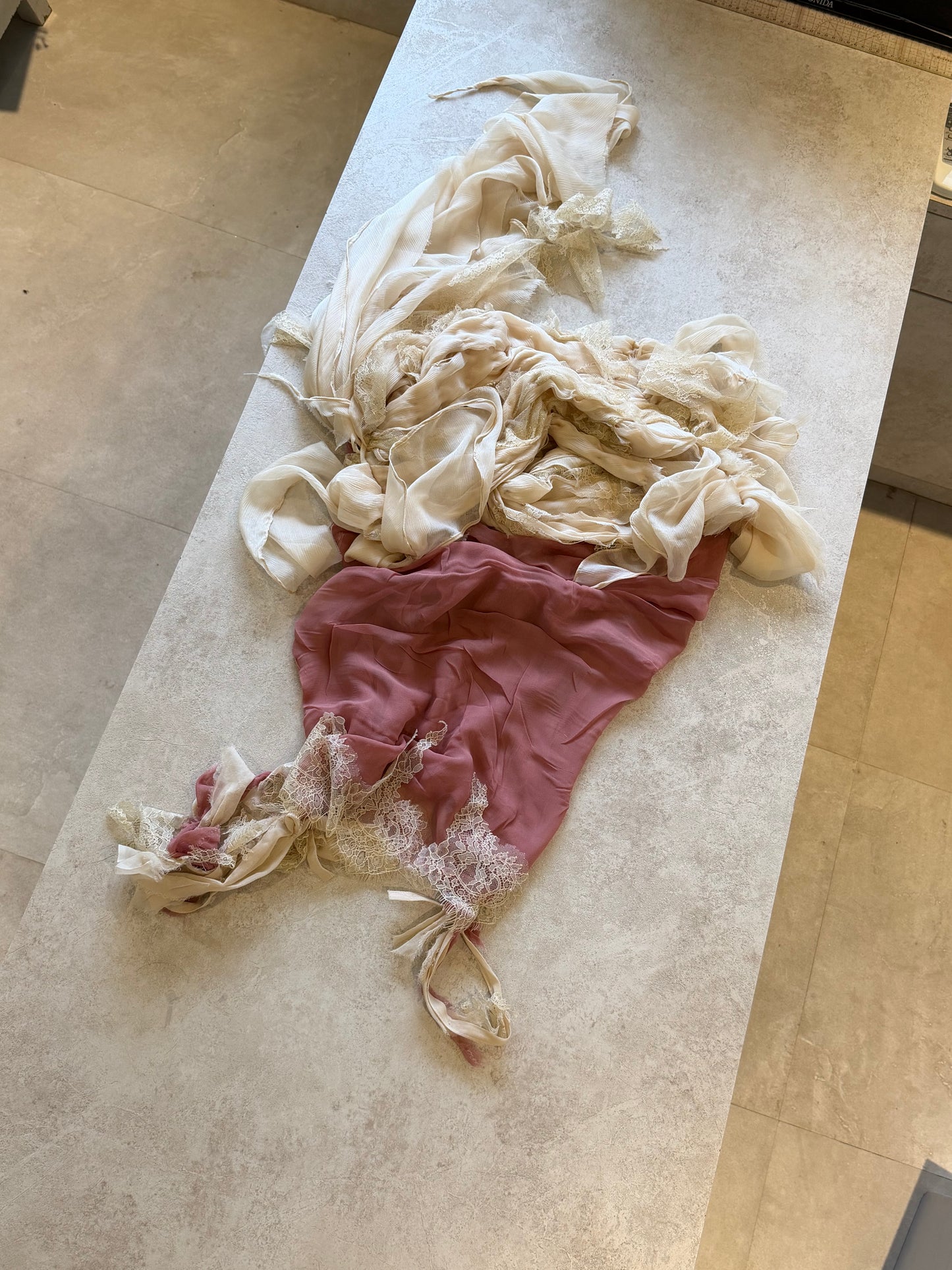 Pink Georgette and Cream Lace Slip Top