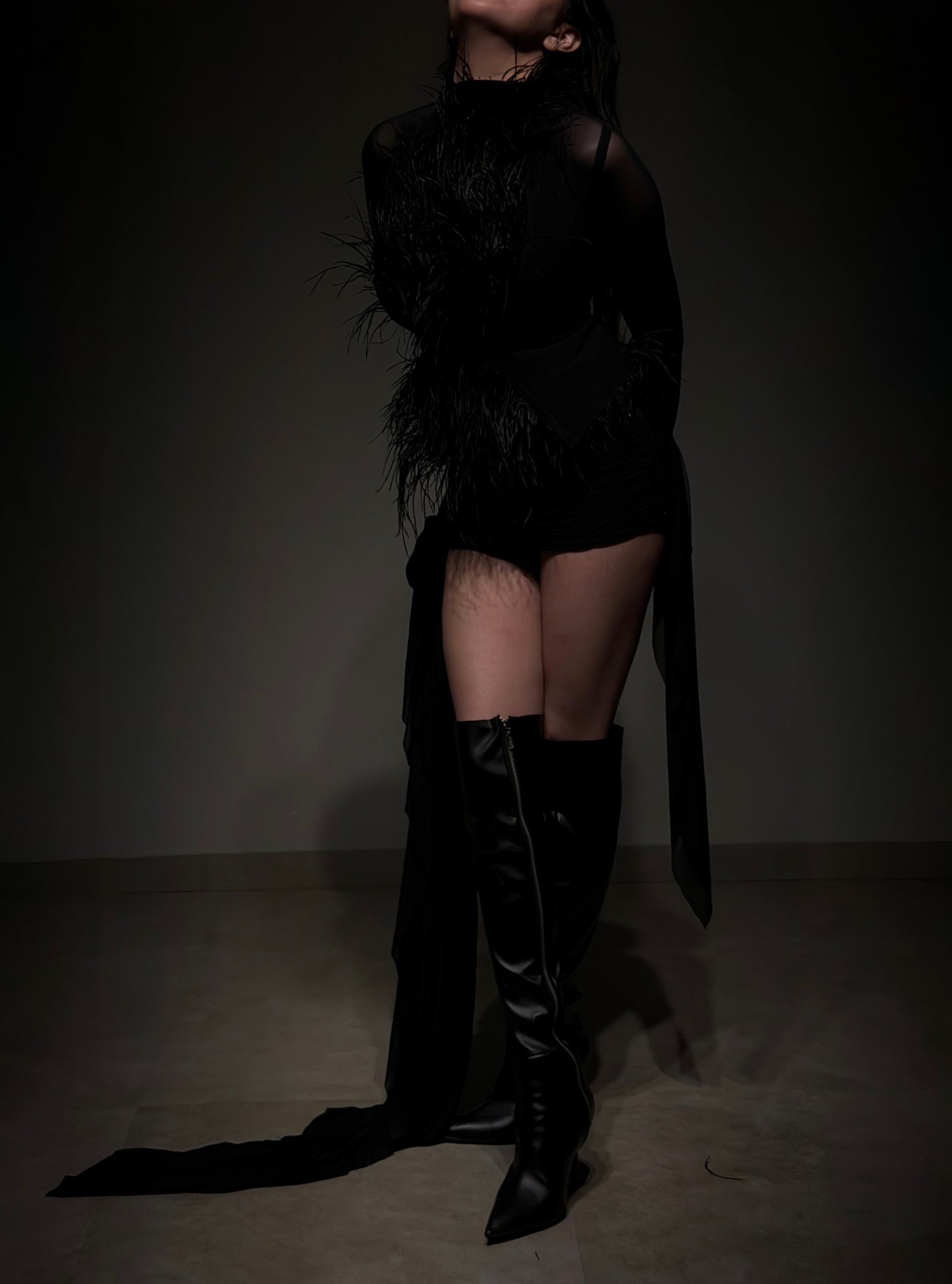 56h Black Feather Top