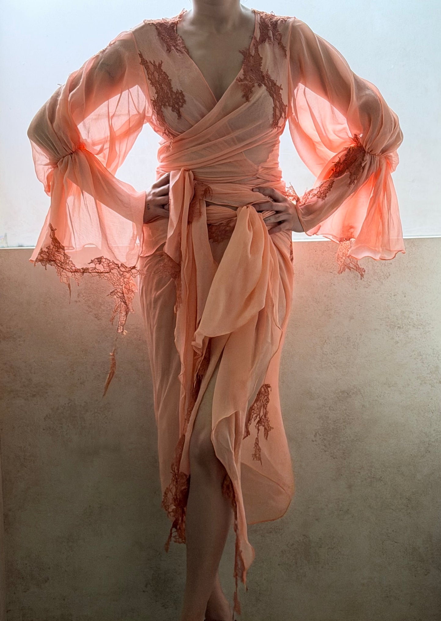Chiffon and Lace Wrap Top
