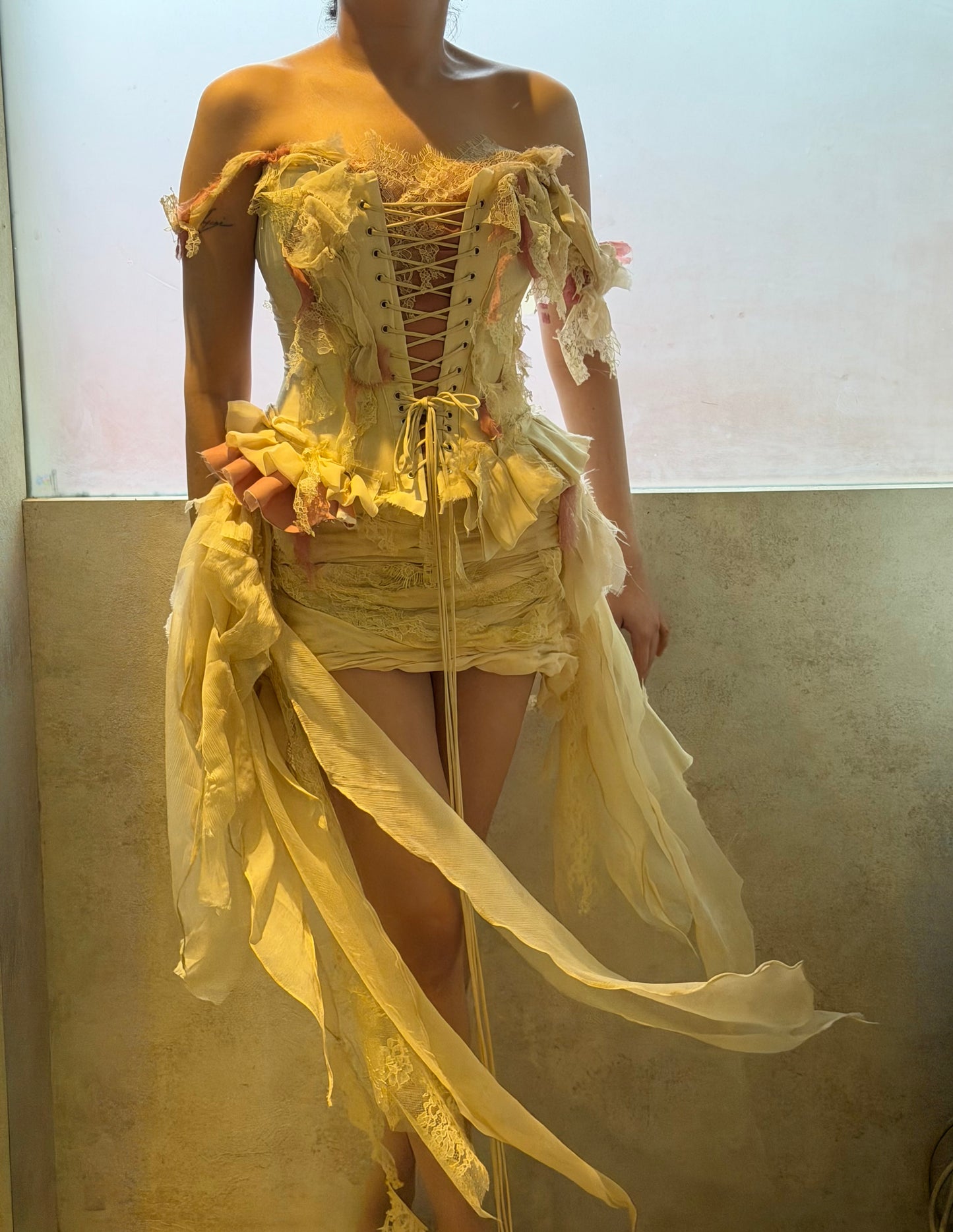 Cream Georgette and Lace Corset