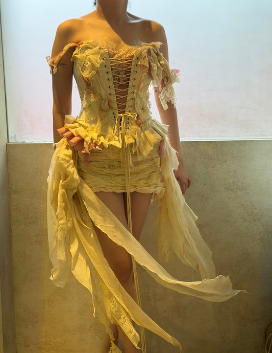Cream Georgette and Lace Skirt