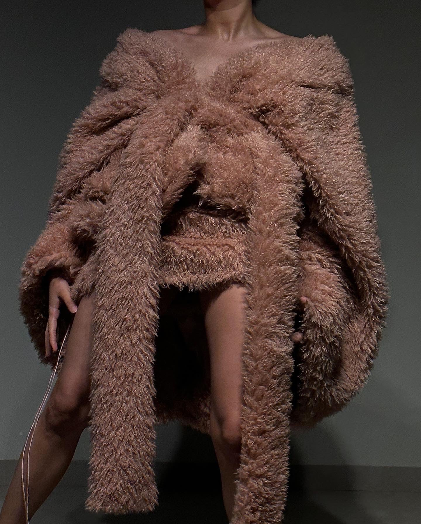 Faux Fur Salmon Pink Wrap Jacket