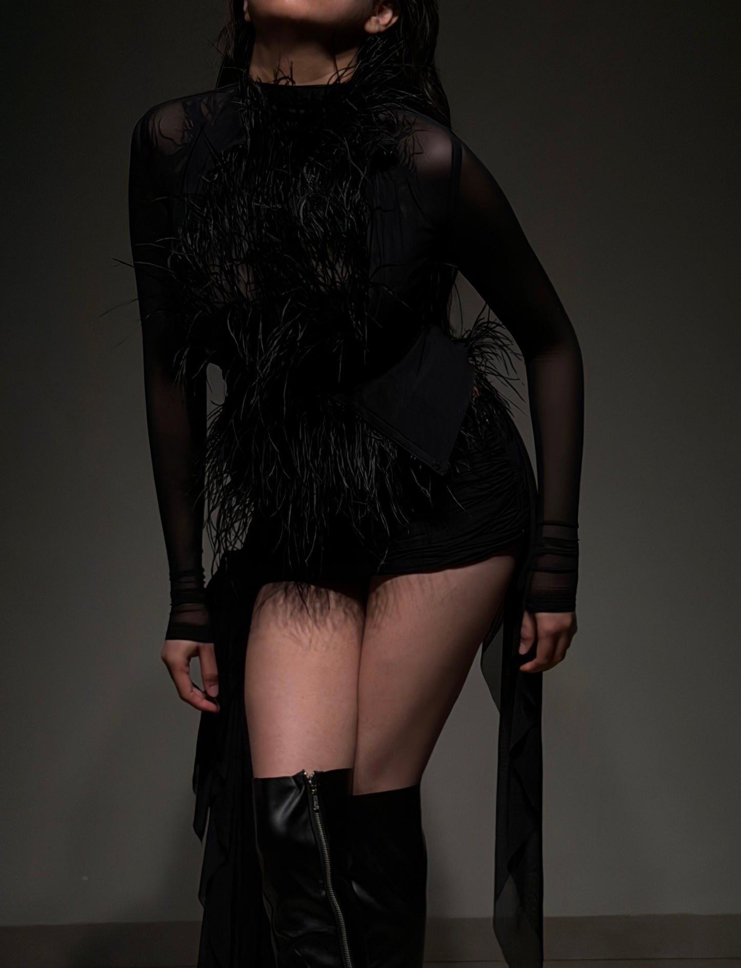 56h Black Feather Top