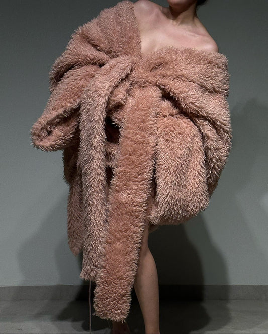 Faux Fur Salmon Pink Wrap Jacket