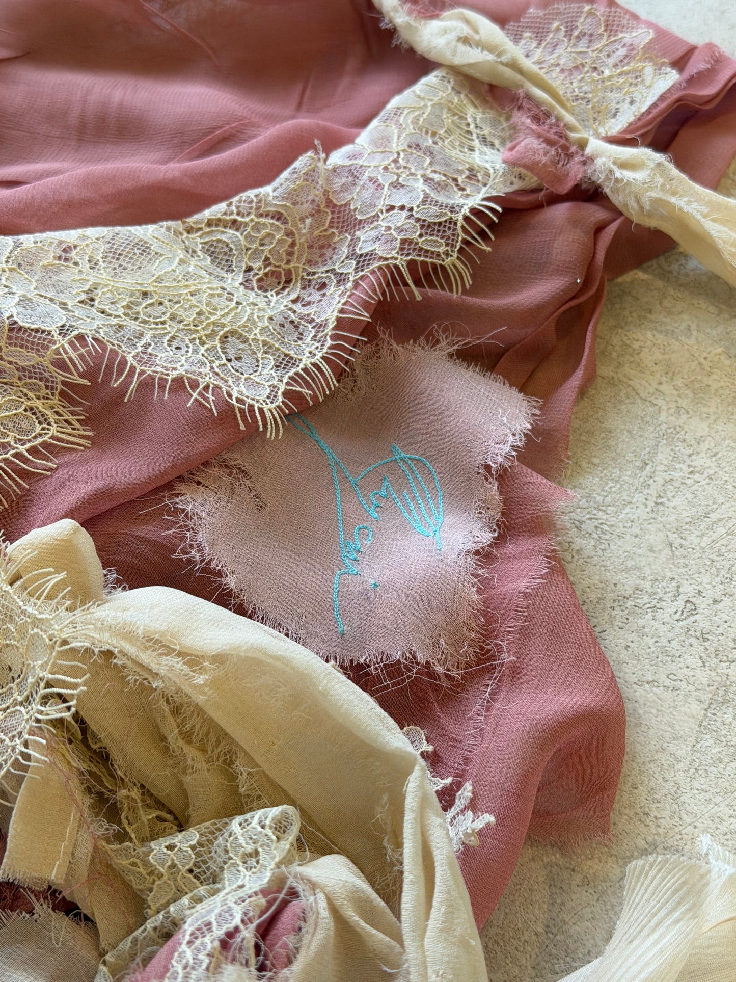 Pink Georgette and Cream Lace Slip Top