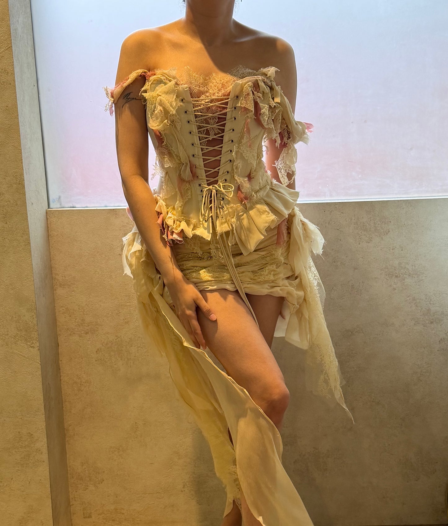 Cream Georgette and Lace Corset