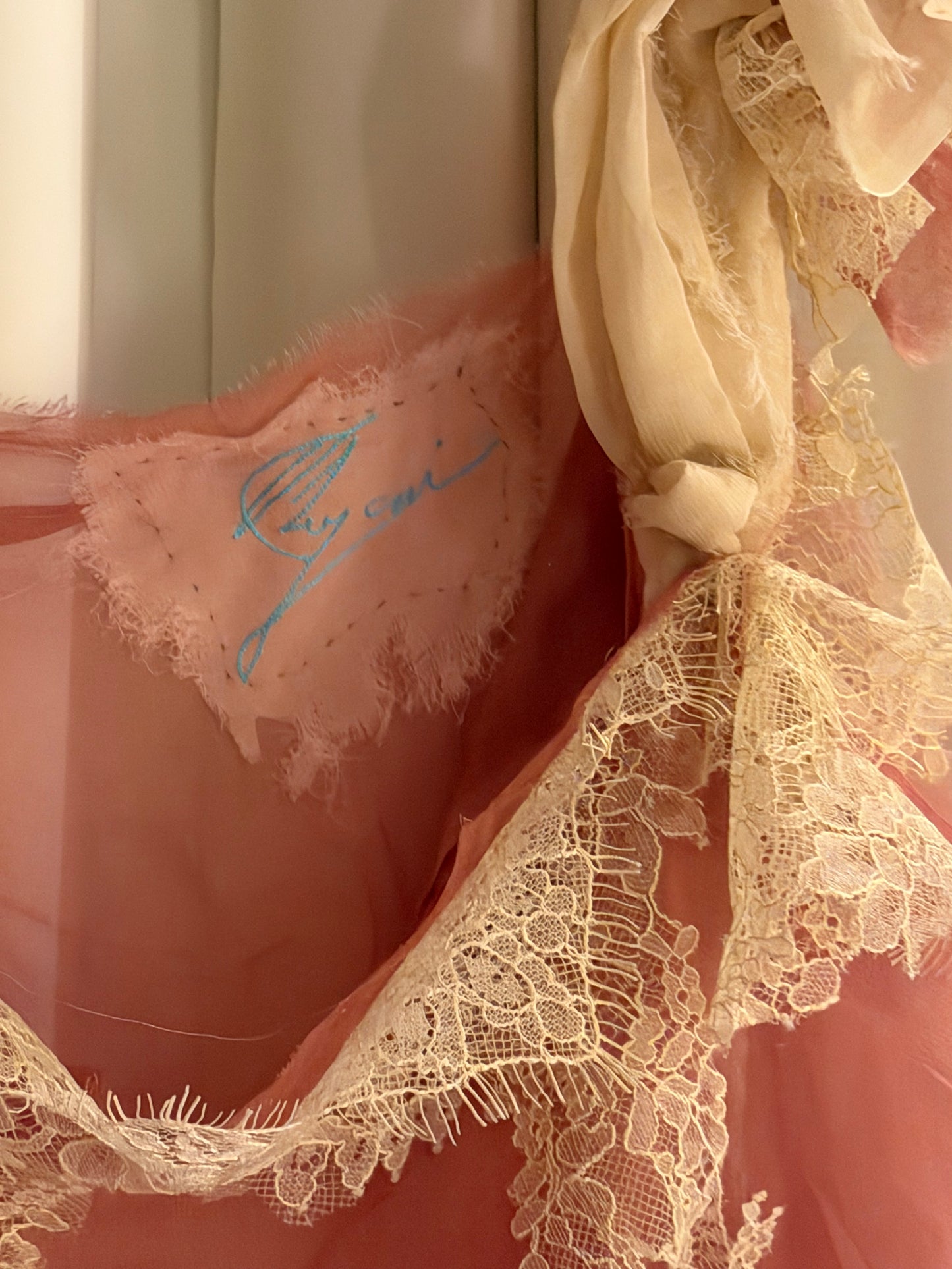 Pink Georgette and Cream Lace Slip Top