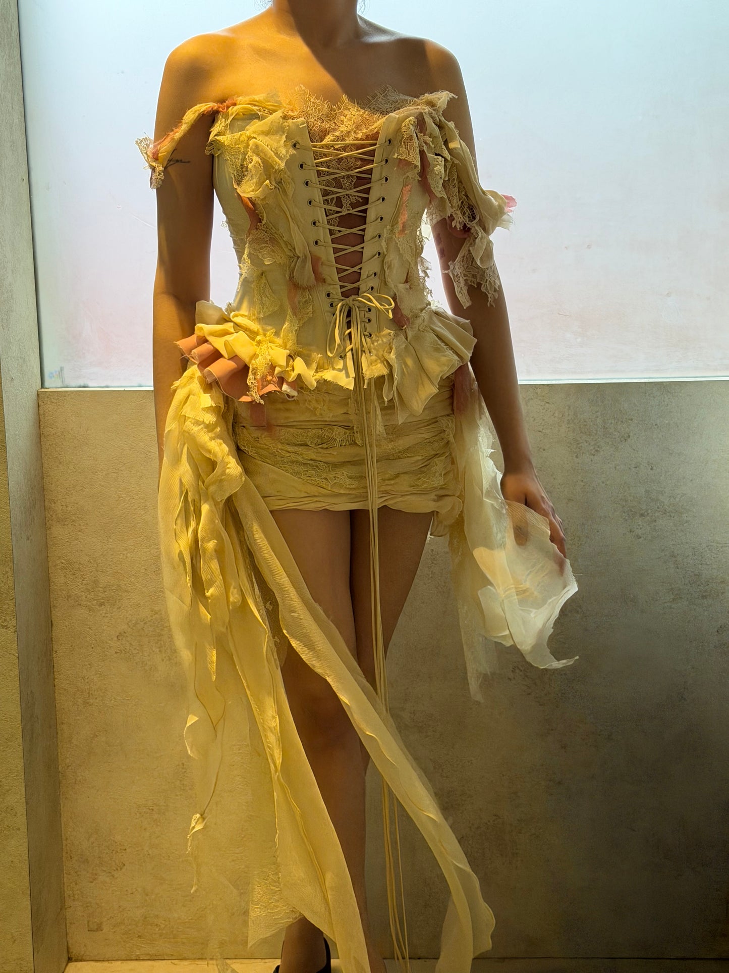 Cream Georgette and Lace Corset