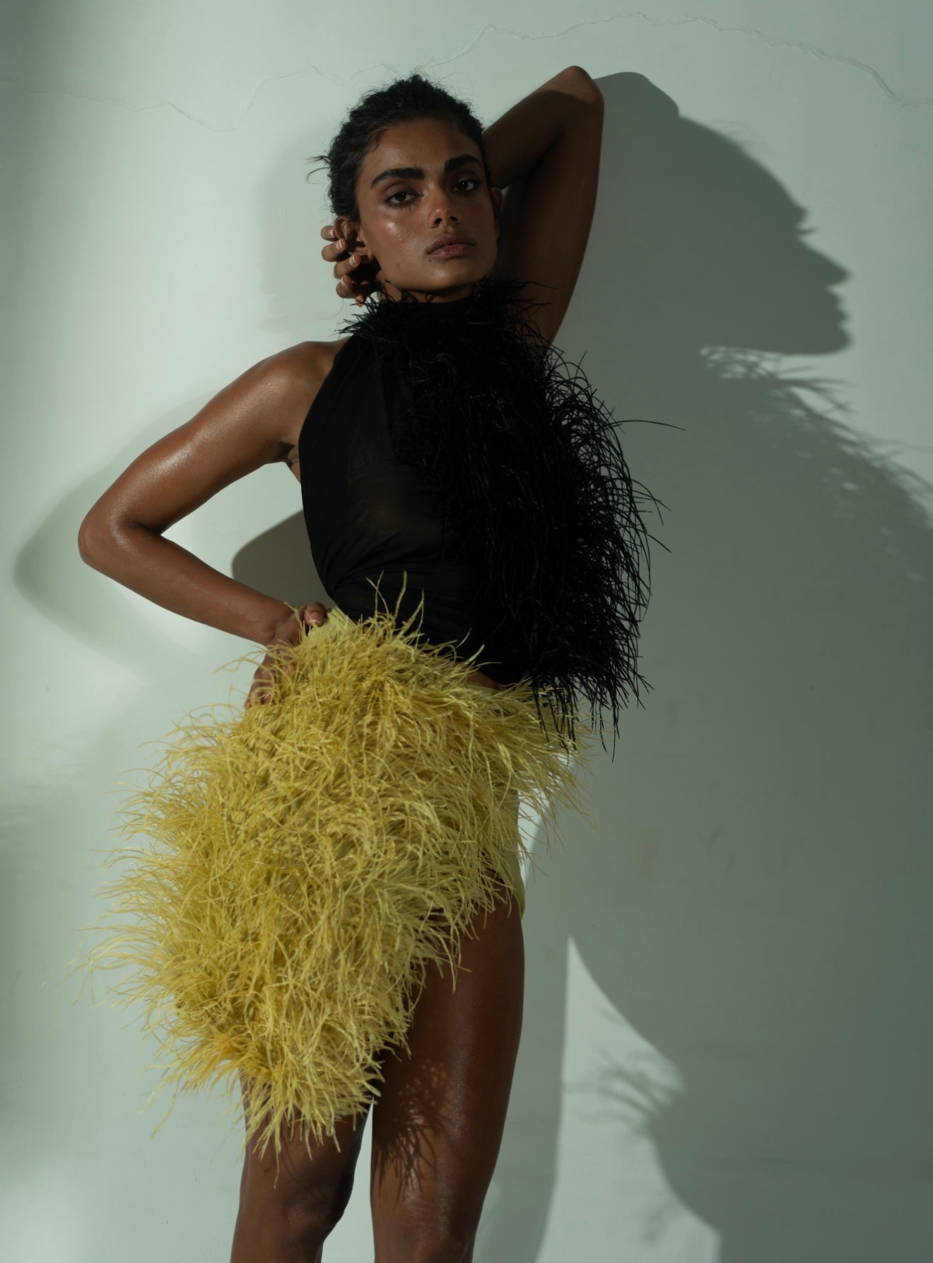 56h Black Feather Top