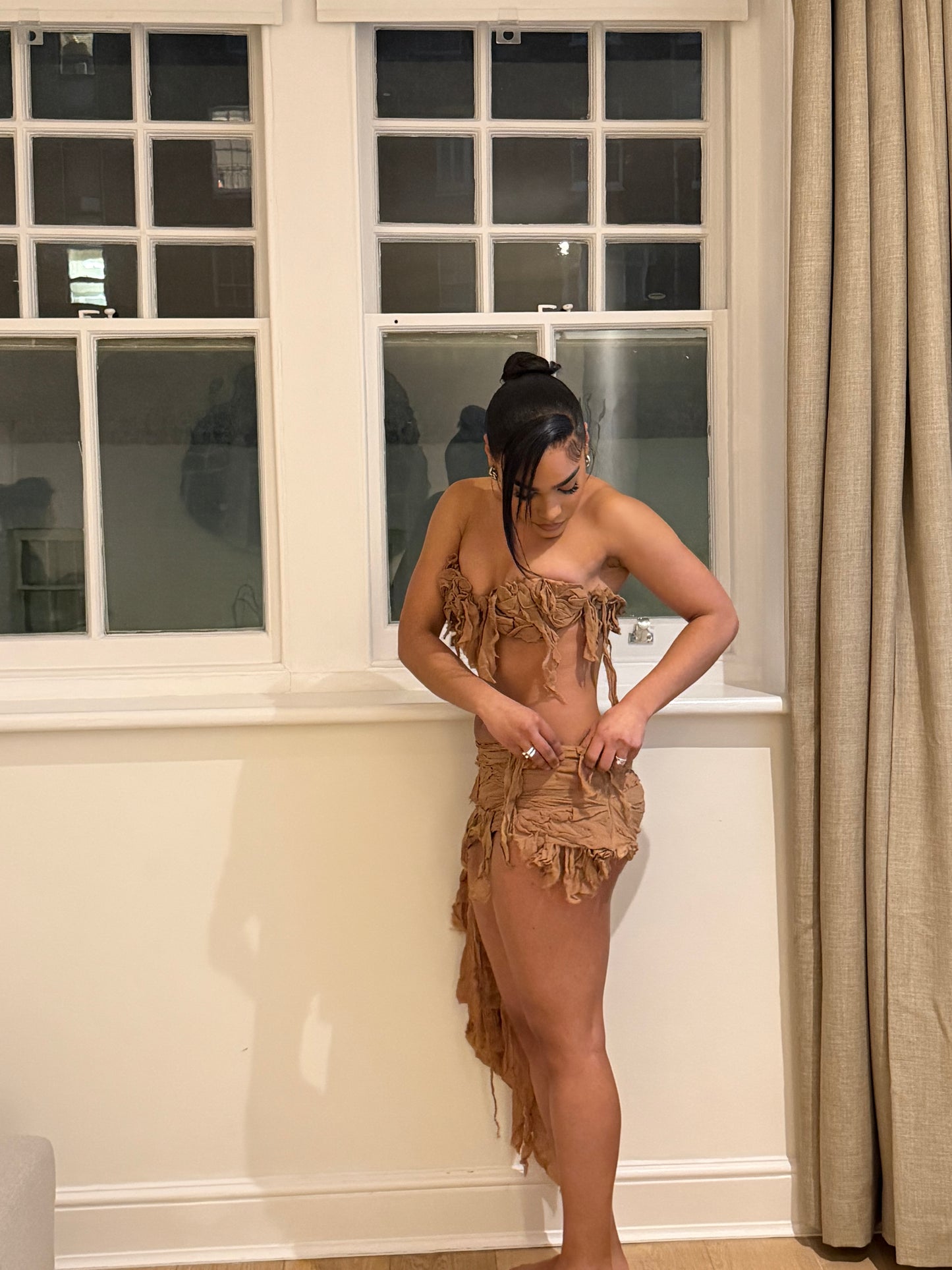 Nude Georgette Raw Skirt