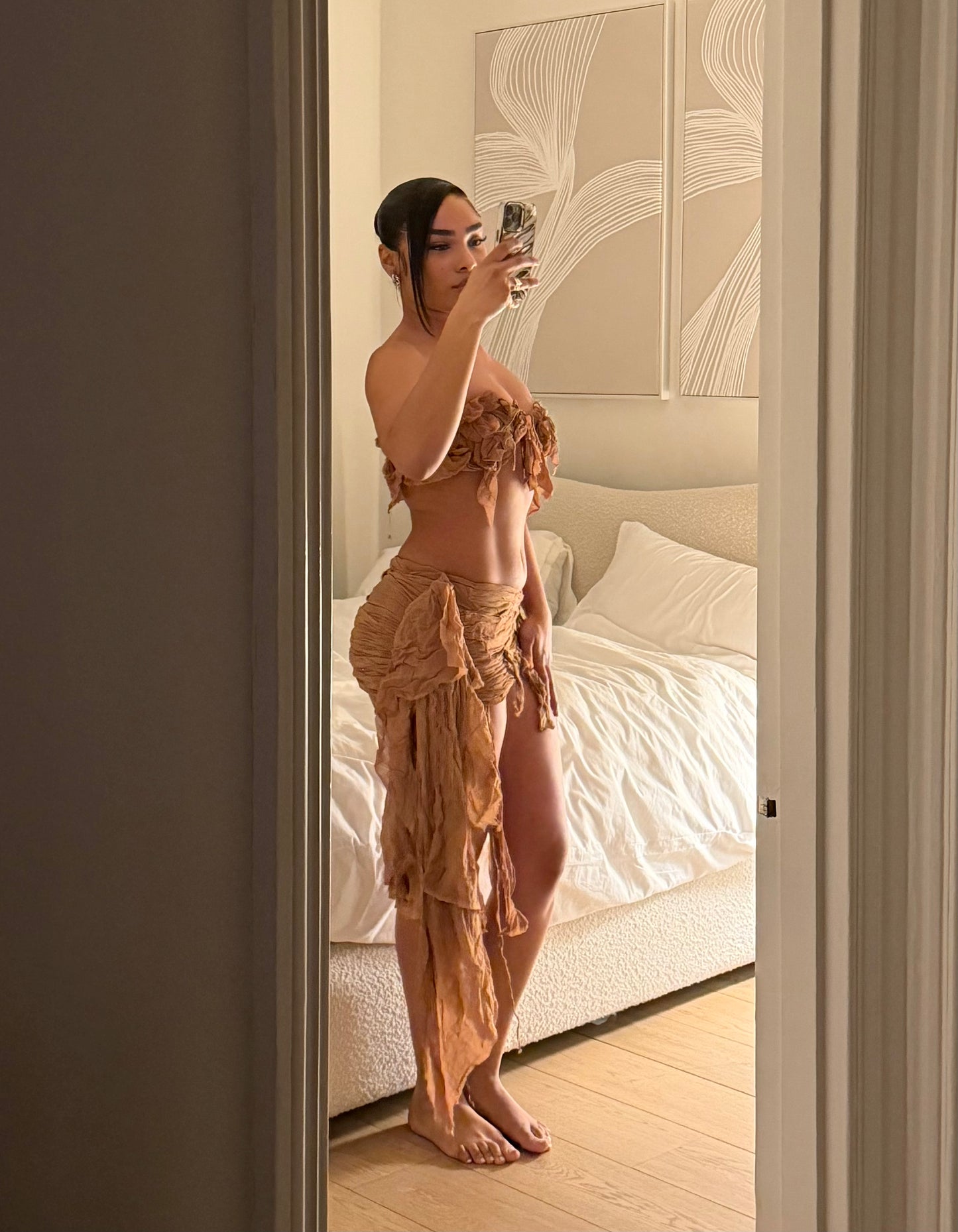 Nude Georgette Raw Skirt