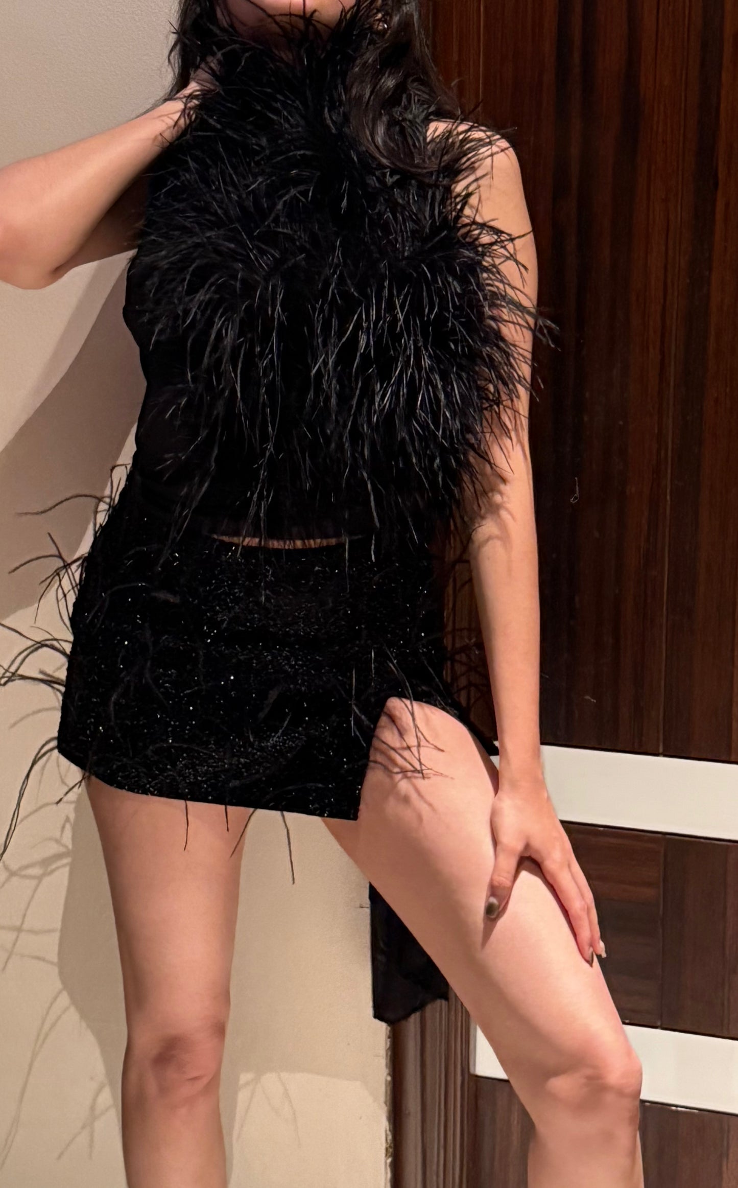 56h Black Feather Top