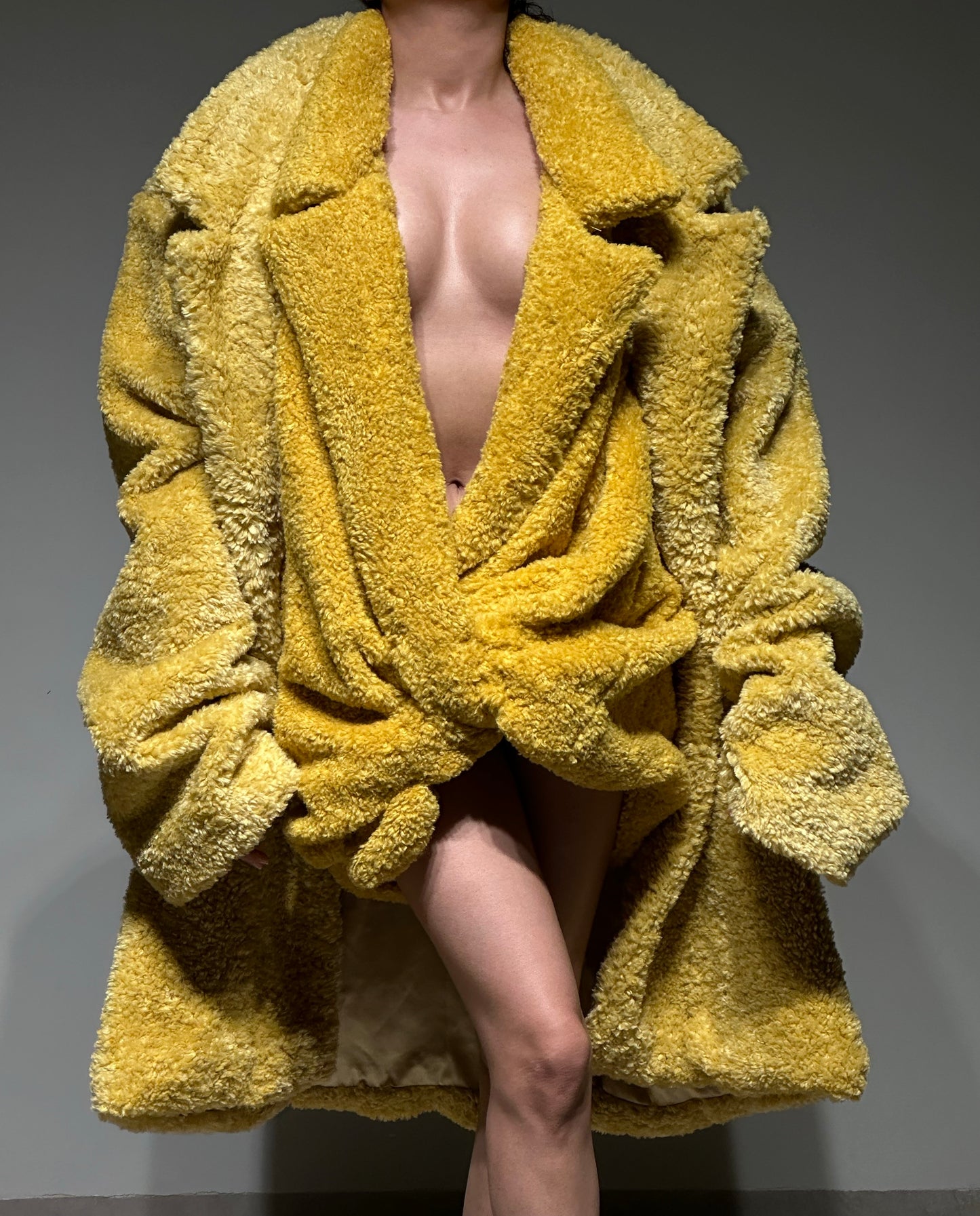 Faux Fur Yellow Oversized Knot Dress