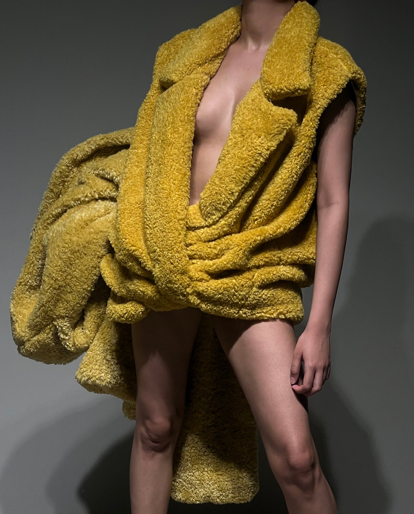 Faux Fur Yellow Oversized Knot Dress