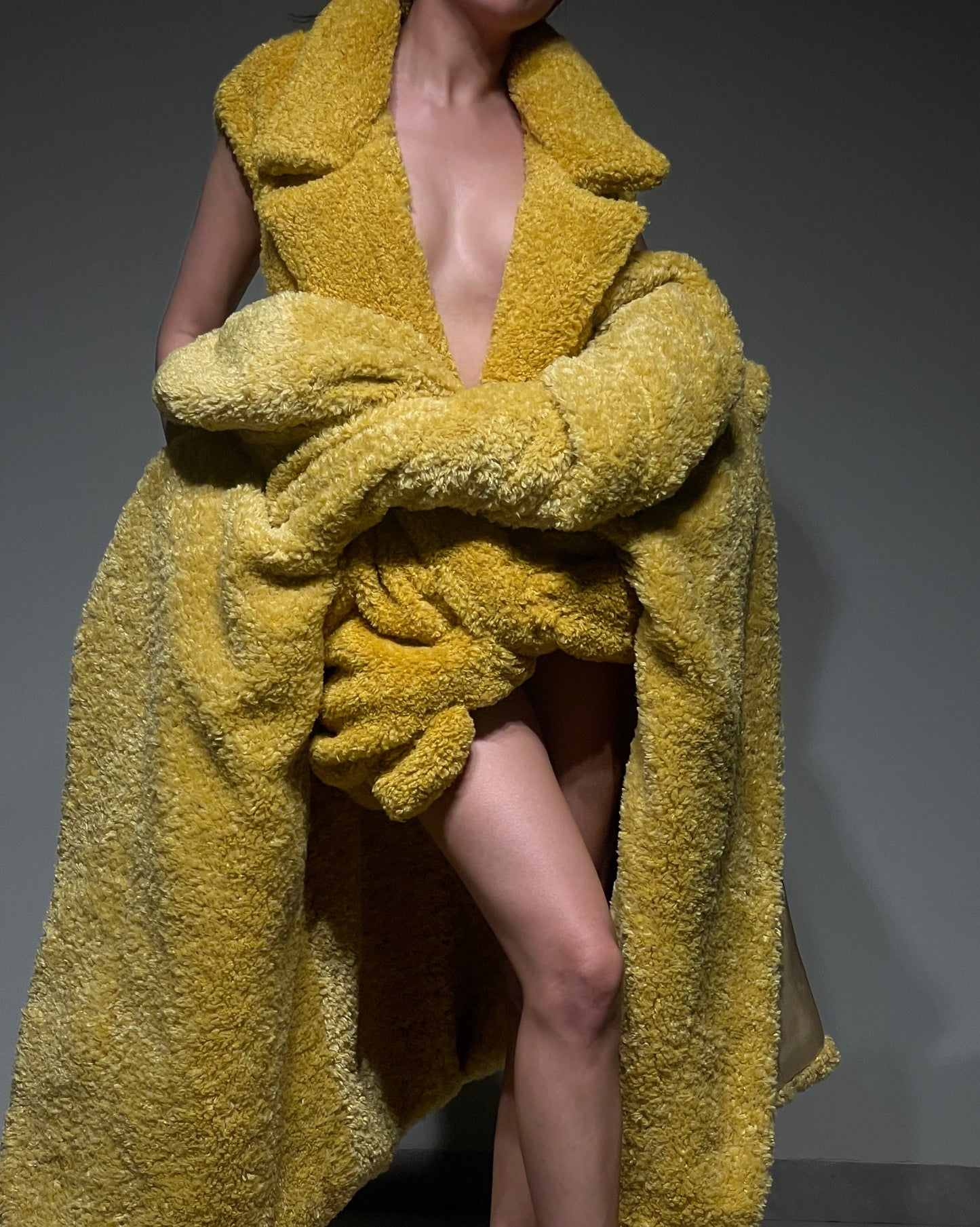 Faux Fur Yellow Oversized Knot Dress