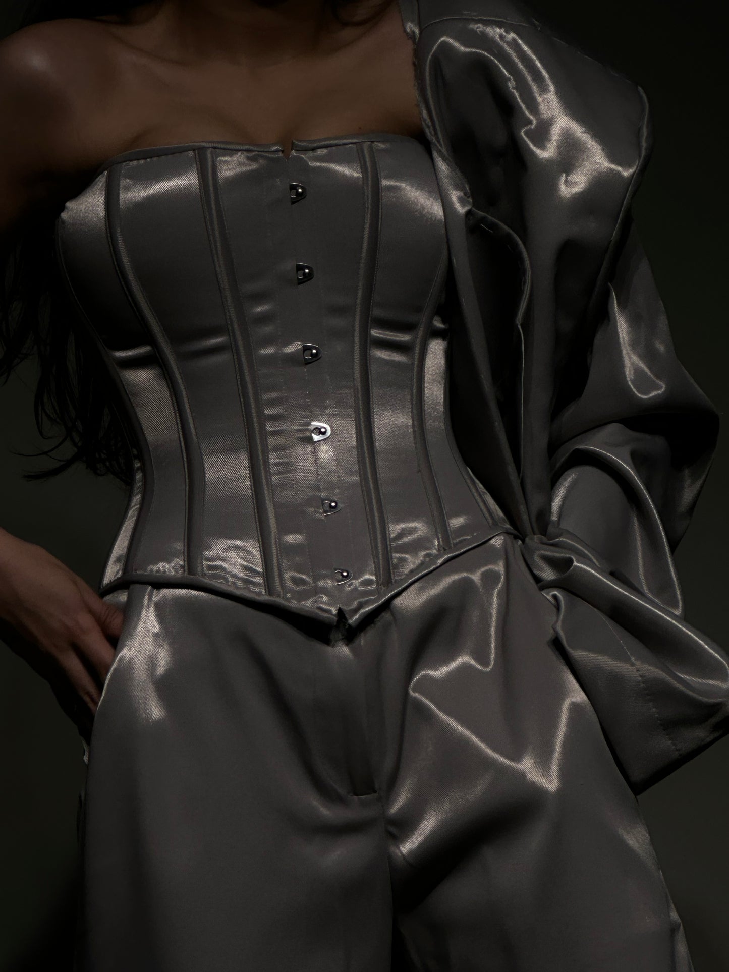 Grey Silver 1860's Corset