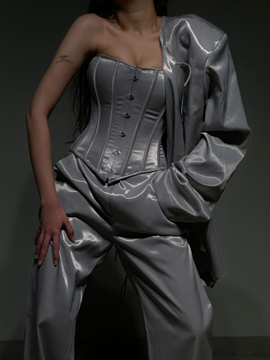 Grey Silver 1860's Corset