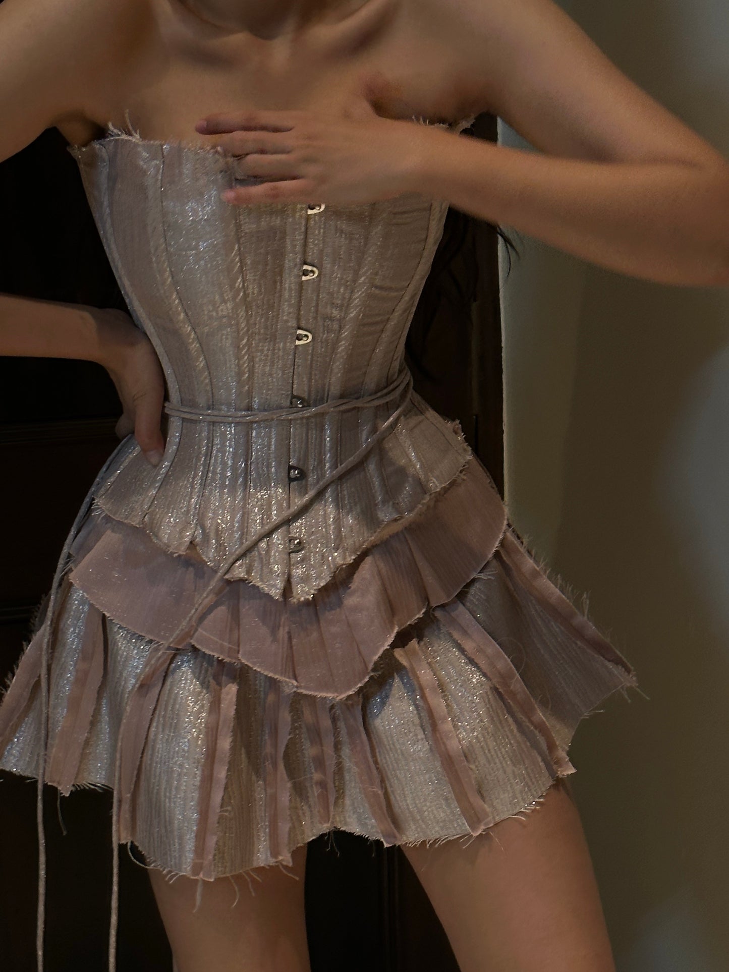 Pink Silver Raw Corset